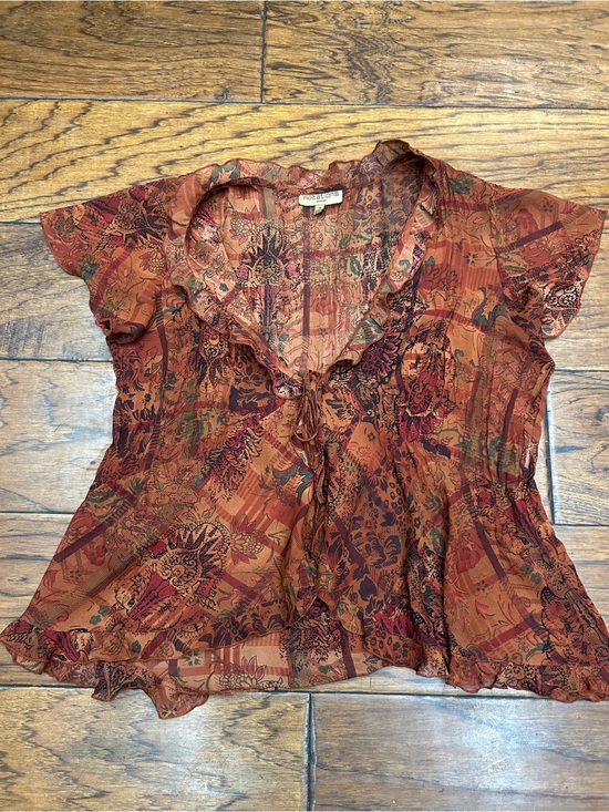 Notations Tops - Notations Women's Ruffle Tie-Front Blouse in Rust Multi